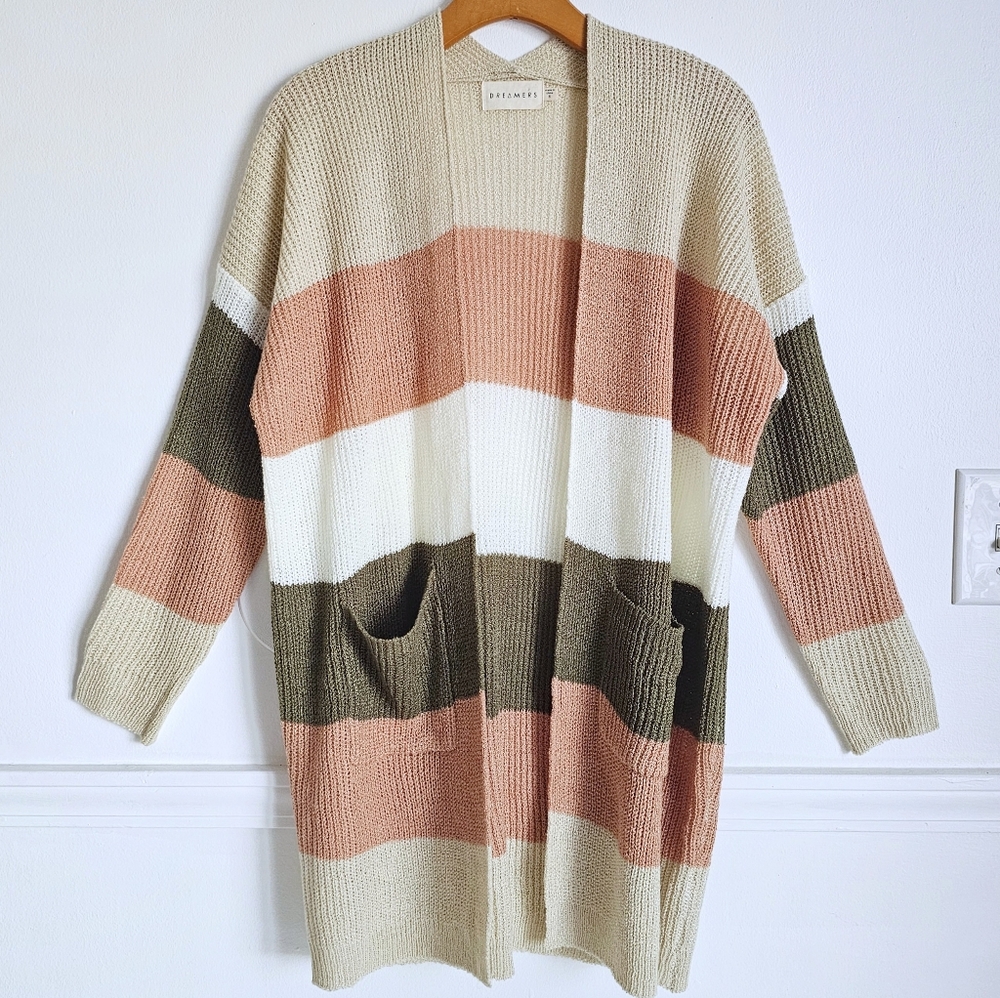 Striped Open Front Cardigan